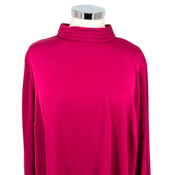 Halogen High Neck Flared Cuff Satin Blouse Fuschia Pink Size Large NWOT - Picture 2 of 11